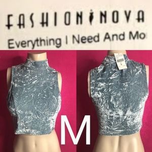 🆕Light Blue/Grey Velvet Mock Neck Crop Top~Size M